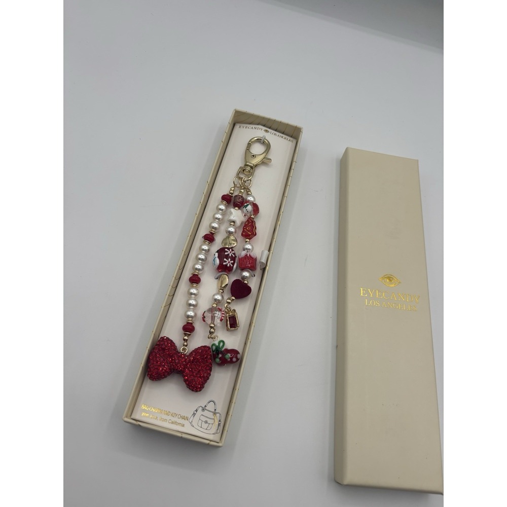 Eye Candy‎ Holiday Christmas Bag Charm Beaded Bow NWT